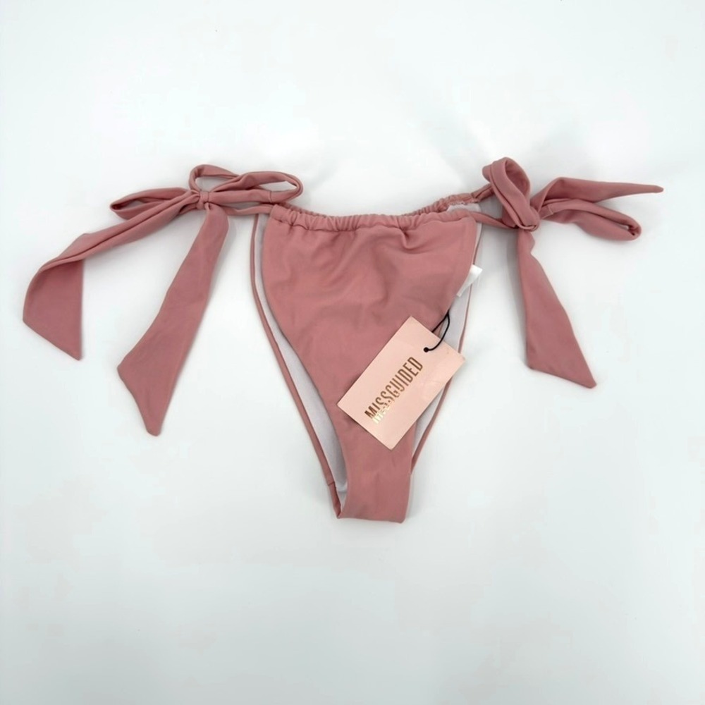 Missguided Womens Rose Pink Thick Tie Side High Leg Bikini Bottom Size 6 NEW